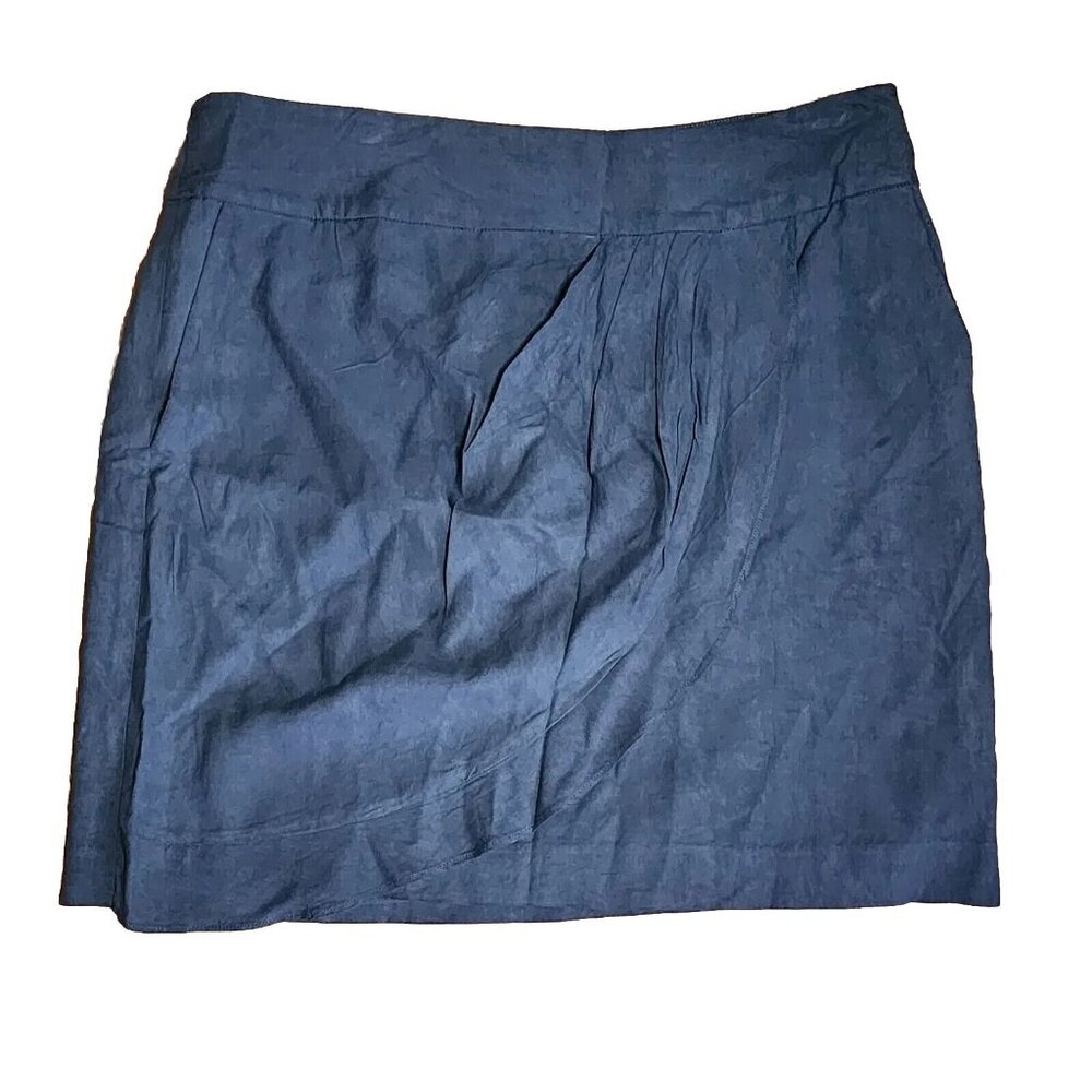 Ann Taylor‎ Loft Skirt Womens Size 6 Solid All Blue Lined Side ZIp 100% Silk